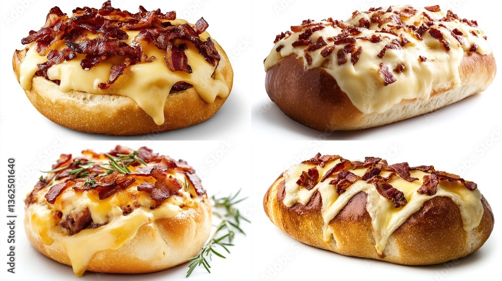 Four delicious bacon and cheese bread rolls. Four delicious bacon and cheese bread rolls.