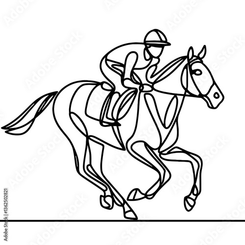 Horse jockey, vector, black line drawing, minimalistic, single line, simple line, isolated, transparent background 