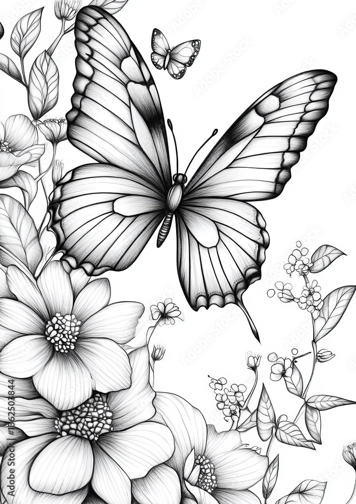 Fototapeta premium Floral Butterfly Coloring Pages