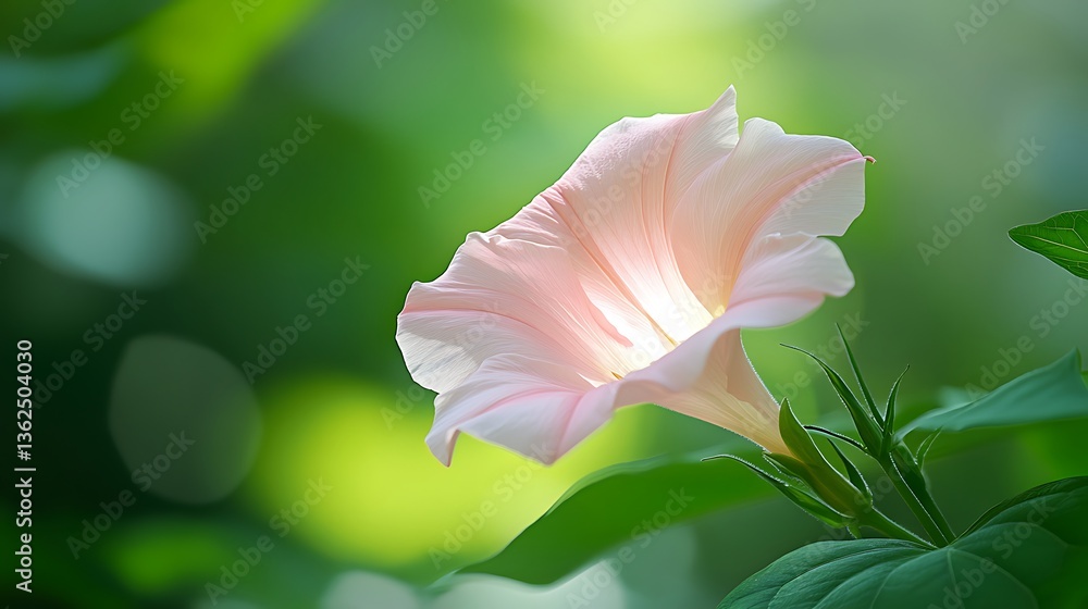 Fototapeta premium 朝露にきらめくピンク色の朝顔