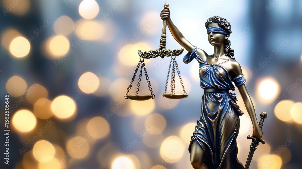 Statue of Justice, balanced scales, blurred background, legal concept, background bokeh, use for legal themes, social justice illustration Statue of Justice, balanced scales, blurred background, legal concept, background bokeh, use for legal themes, social justice illustration