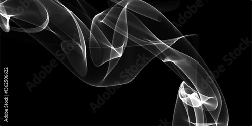White smoke collection on isolated black background. Smoke steam set of airborne particulates and gases emitted. Gray vector background with smoke shapes.