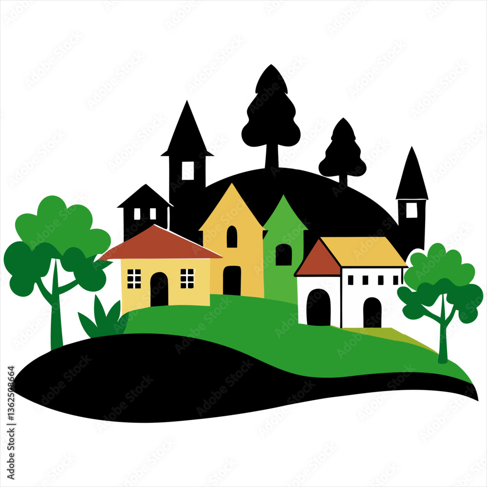 Naklejka premium Vector illustration of village