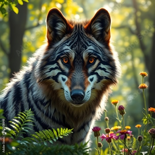 a wolf with a zebra pattern