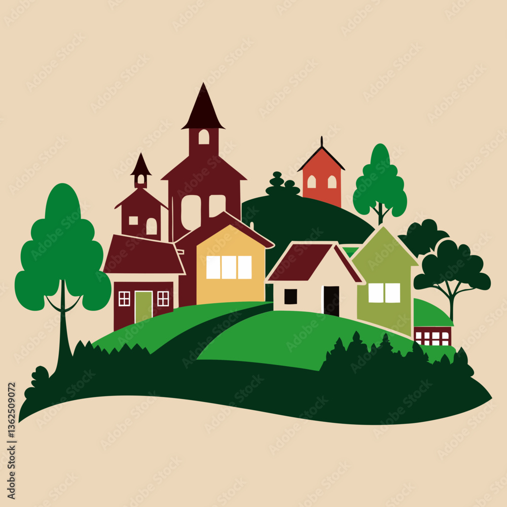 Naklejka premium Vector illustration of village