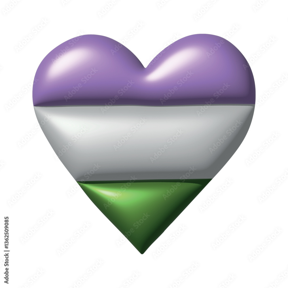 Colorful heart shape Genderqueer pride flag Happy pride day LGBTQ community Pride Month Vector 3d clipart for posters, stickers, logo, cards Colorful heart shape Genderqueer pride flag Happy pride day LGBTQ community Pride Month Vector 3d clipart for posters, stickers, logo, cards