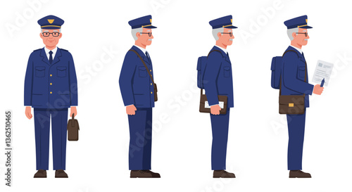 Police officer character in various poses with flat design style vector art