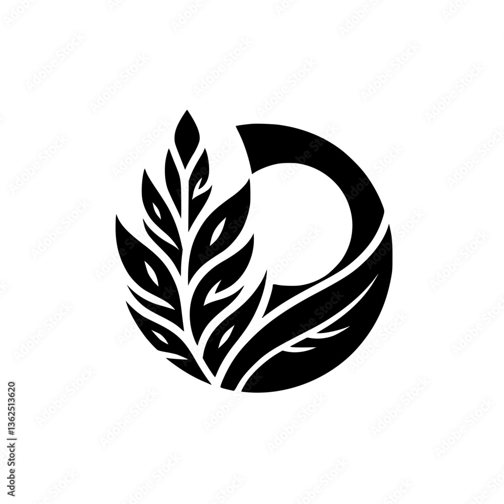 A minimalist black and white logo featuring a stylized leaf and a section of a circle, representing nature and balance, set against a clean white backdrop. A minimalist black and white logo featuring a stylized leaf and a section of a circle, representing nature and balance, set against a clean white backdrop.