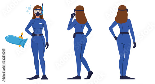 Snorkeler character transformation in flat design style vector illustration