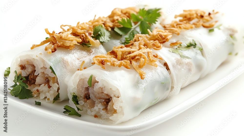 Enjoy Delicious Vietnamese Spring Rolls with Fresh Herbs and Crispy Onions Enjoy Delicious Vietnamese Spring Rolls with Fresh Herbs and Crispy Onions