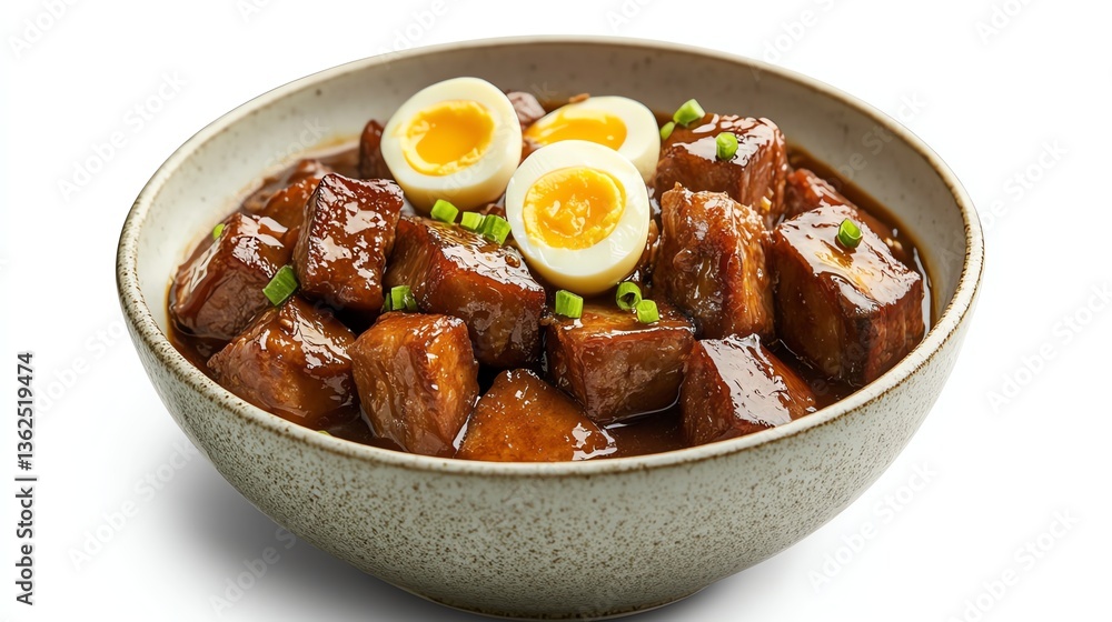 Serving Pork Adobo with Boiled Eggs and Green Onions in Bowl Serving Pork Adobo with Boiled Eggs and Green Onions in Bowl