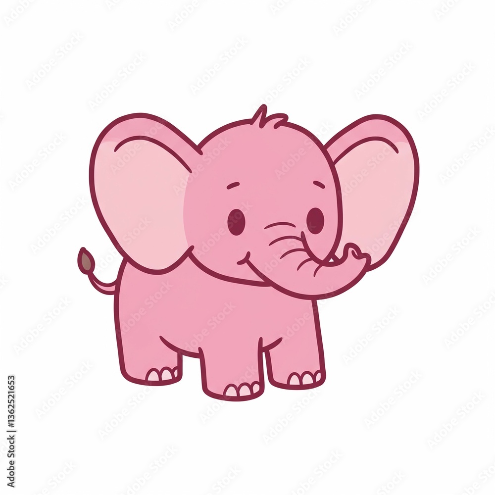 Fototapeta premium Cute pink cartoon elephant illustration.
