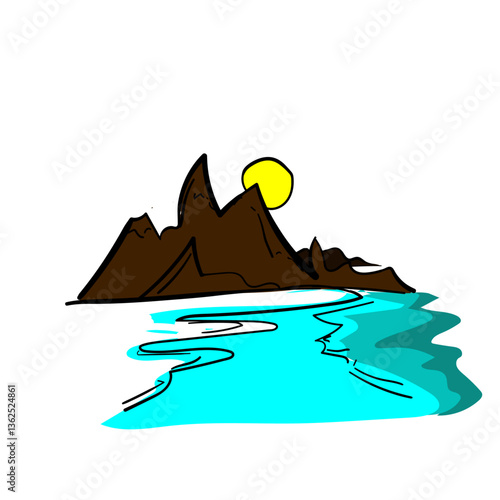 Illustration of a coastal view, cartoon, good for your graphic elements or clothing design, vector format