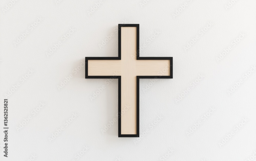 Fototapeta premium Simple Wooden Cross on Minimalist Wall Background