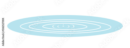 Rainy weather, puddle after rain, seasonal phenomenon. Circles on  water,  drop of water. Environment. Body of water. Blue and white colors. One icon isolated on white background.