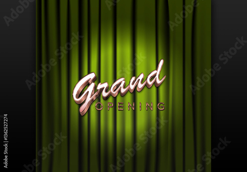 Obraz na płótnie Grand Opening Announcement Image Template with Green Curtain and place for your lettering w salonie