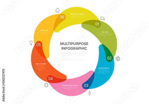 Obraz na płótnie Circular Multipurpose Infographic Template Cycle with Six Sections icons and numbers w salonie