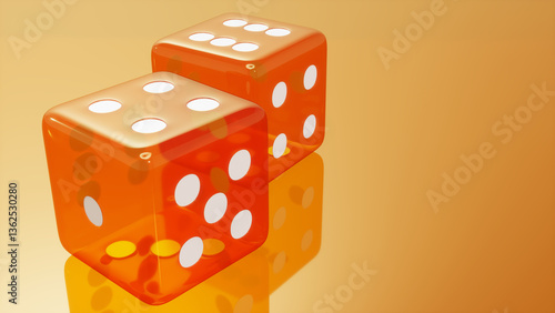 3D render of orange dice with a clean and modern design. Perfect for casino, gambling, board games, and luck-themed visuals. High-resolution image for digital projects, presentations, and advertisemen