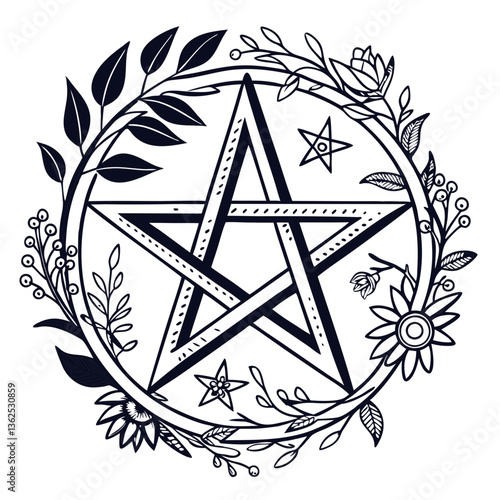 Floral Botanical Pentagram Vector