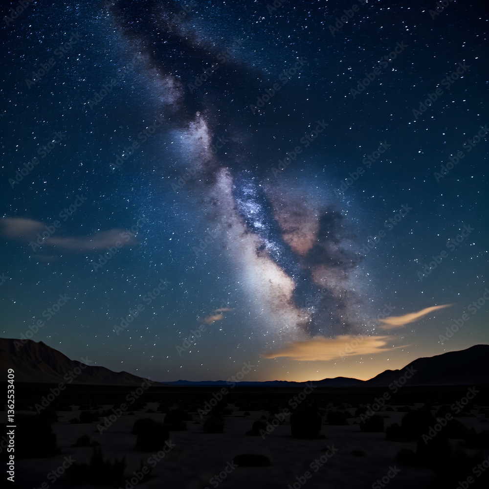 Fototapeta premium Starry Night Sky Over Desert, Milky Way Galaxy, Long Exposure Astrophotography