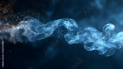 Flowing wisps with blue smoke and orange sparks in abstract design against a dark background