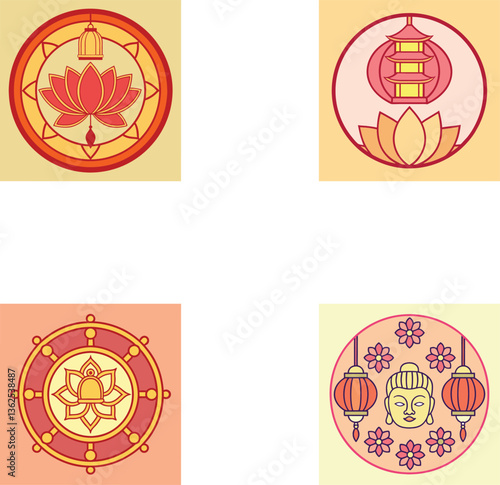 Four Asian-inspired design elements, perfect for spiritual or cultural projects.