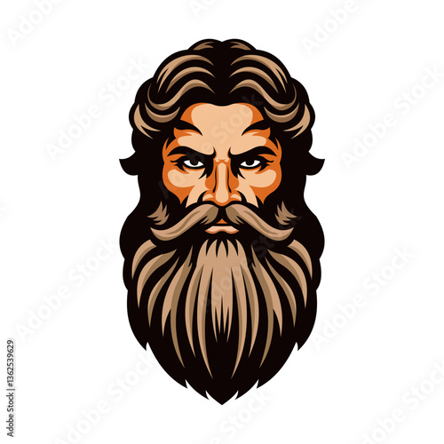Illustration of a bearded man with intense eyes, styled in a bold, vintage, and masculine graphic design.