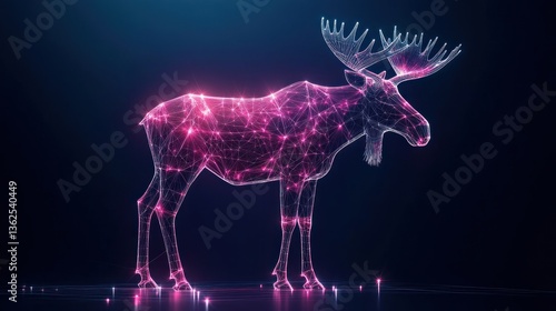Wallpaper Mural Glowing polygonal moose, dark background, wildlife art Torontodigital.ca