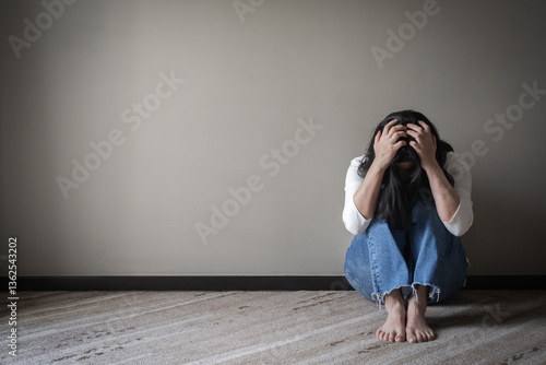 Принти на полотні Panic attack woman, stressful depressed emotional person with anxiety disorder m