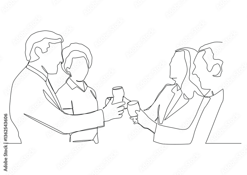 continuous one line drawing of office party. continuous one line drawing of office party.