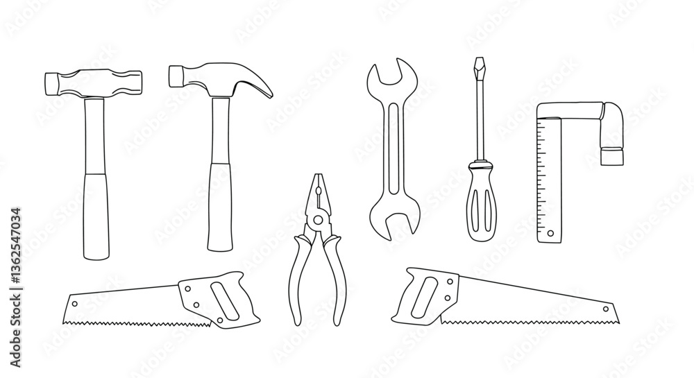 Fototapeta premium Line art of various tools. White background 