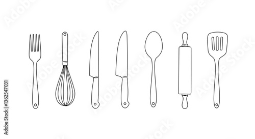 A set of simple kitchen utensils. White background    