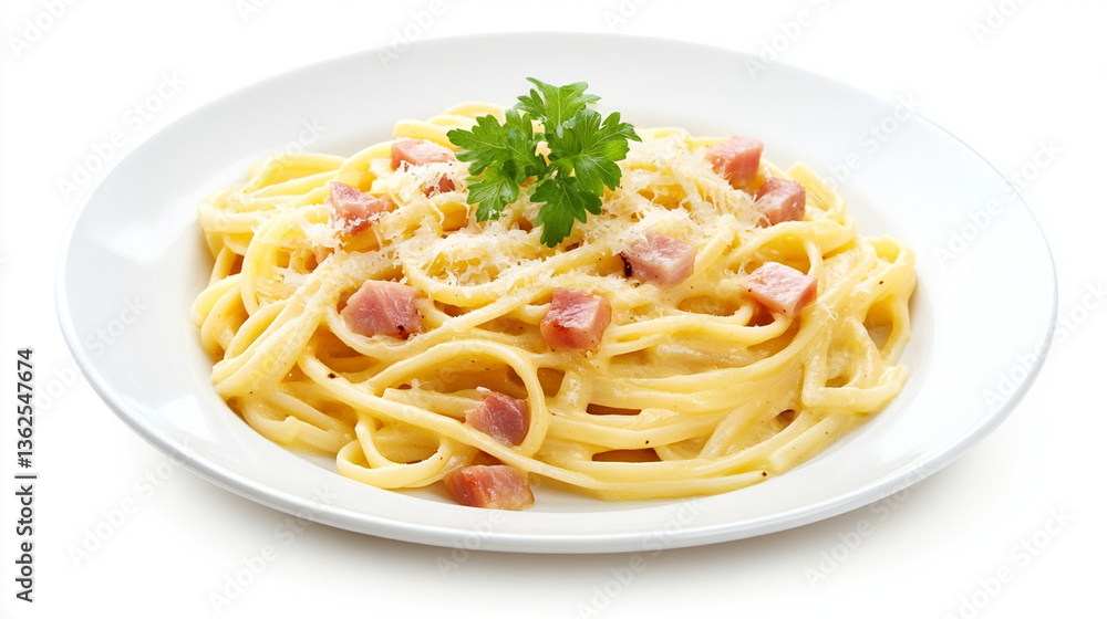 Creamy Pasta with Ham Cubes and Grated Cheese Garnish Creamy Pasta with Ham Cubes and Grated Cheese Garnish
