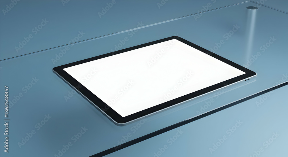 Empty Digital Tablet On Glass Surface Empty Digital Tablet On Glass Surface