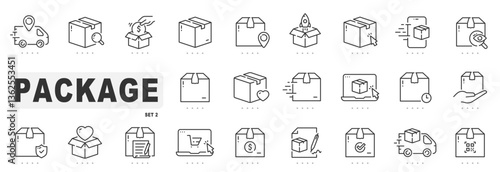 Set of package related line icons. Delivery, parcel, box etc. Editable stroke. Set 2