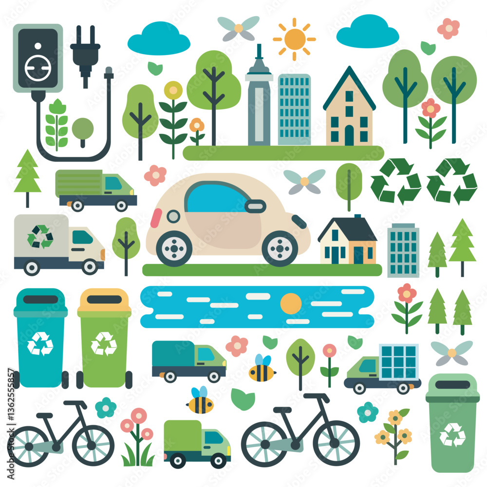 Naklejka premium A set of vector illustrations dedicated to Earth Day. The set is ideal for environmental projects, sustainability campaigns, and educational materials.