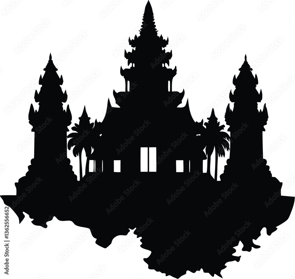 Obraz premium A Vector Silhouette of Cambodia An Elegant Representation on a White Background