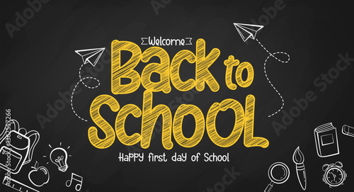 Back to school chalk on blackboard background. back to school greeting poster or banner design