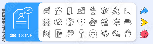 Organic tested, Delivery man and Grill line icons. Interest rate, AI generate, Inflation icons. Pack of Analytics chart, Resume document, Power info icon. Vector