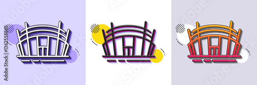 Arena stadium line icon. Halftone dotted pattern. Gradient icon with grain shadow. Sport complex sign. Championship building symbol. Line arena stadium icon. Various designs. Vector