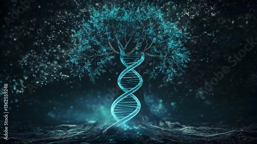 Modern company logo featuring a stylized DNA strand intertwined with a family tree. representing heritage, genealogy, ancestry, DNA research, family history, lineage, genetics, modern innovation.