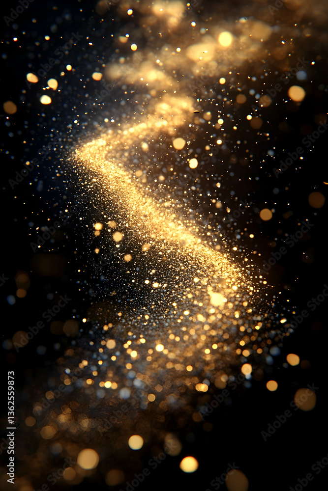 Gold glittering trail on black Soft bokeh effect Gold glittering trail on black Soft bokeh effect