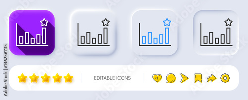Efficacy line icon. Neumorphic, Flat shadow, 3d buttons. Business chart sign. Analysis graph symbol. Line efficacy icon. Social media icons. Vector