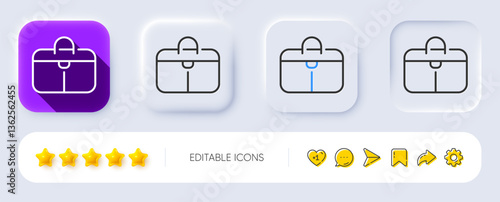 Handbag line icon. Neumorphic, Flat shadow, 3d buttons. Hand baggage sign. Travel carry-on bag symbol. Line handbag icon. Social media icons. Vector