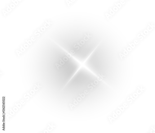 Flash light with sparkle effect. Glowing yellow light, magic star sparks, and lens flare on a transparent background. Perfect for highlights and special effects. Vector illustration.