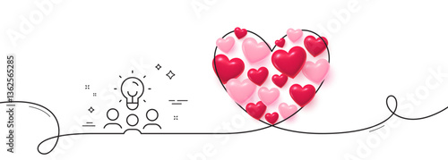Business idea line icon. Continuous line big heart. People group sign. Teamwork meeting symbol. 3d hearts in heart shaped loop. Business idea single line ribbon. Loop curve pattern. Vector