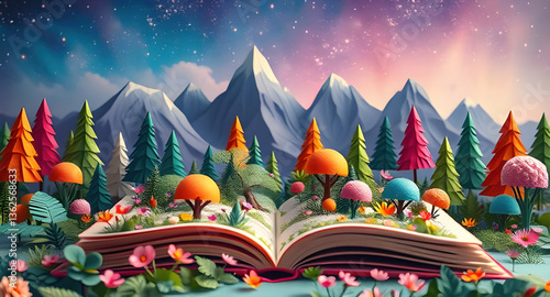 Wallpaper Mural Open book, magical landscape, vibrant colors, fantasy world Torontodigital.ca