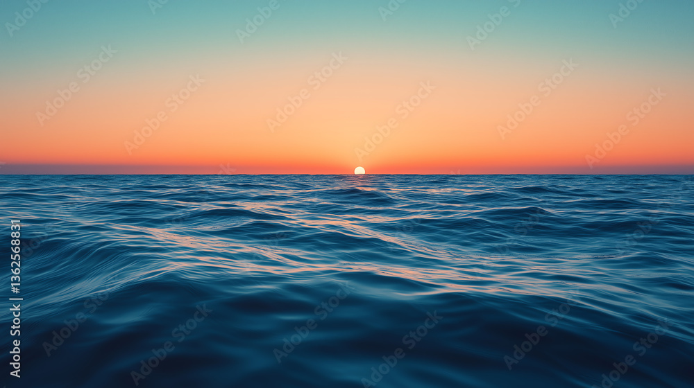 Obraz premium Serene Sunset Over Calm Ocean Waves A Peaceful Seascape