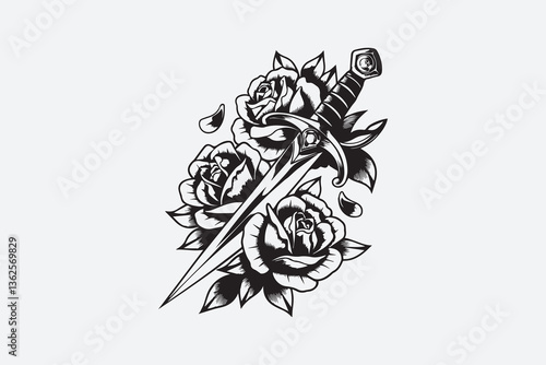 sword roses Black and White Vector