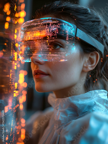 Futuristic woman with digital overlay on visor